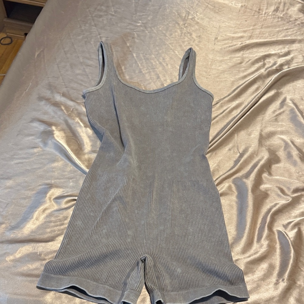 Gray Ribbed Sleeveless Romper